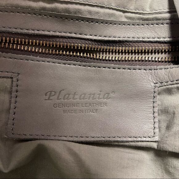 Platania | Leather Grey Studded Messenger Bag - Picture 13 of 16